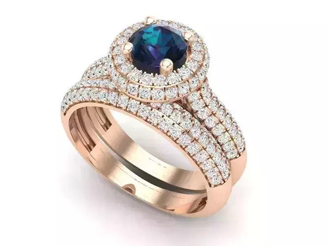 AV 390 Diamond Ladies Halo Style Bridal Engagement Ring Set