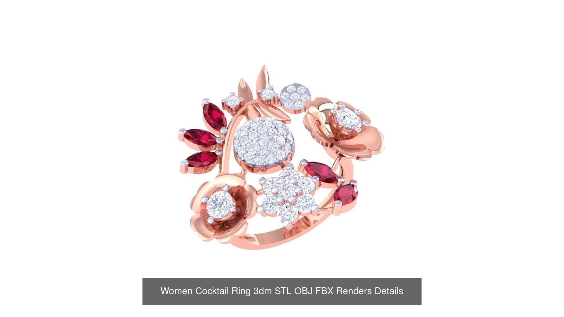 40 Women Cocktail Ring 3dm STL OBJ FBX Render Details Collection _31