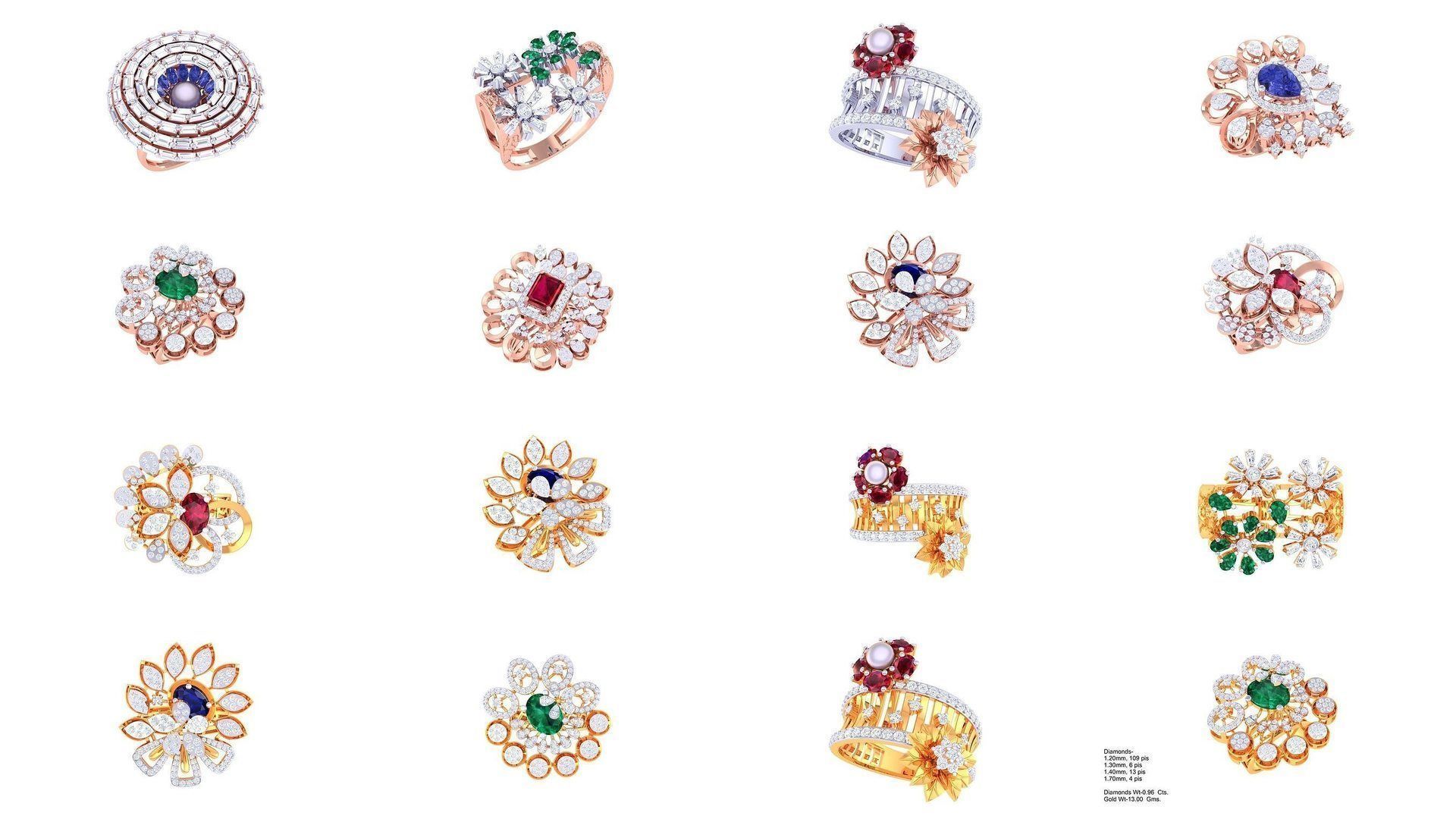 40 Women Cocktail Ring 3dm STL OBJ FBX Render Details Collection _3