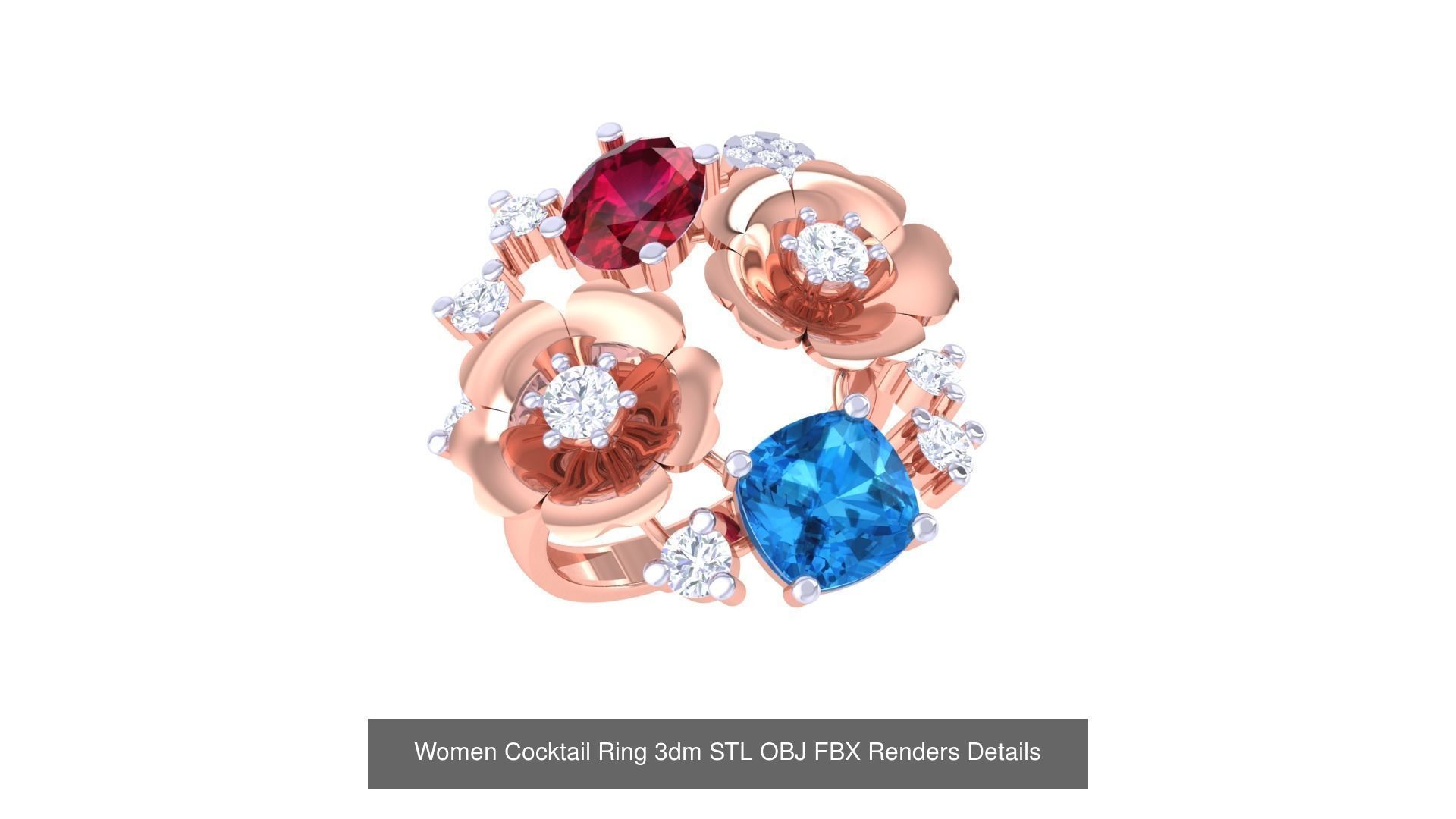 40 Women Cocktail Ring 3dm STL OBJ FBX Render Details Collection _29