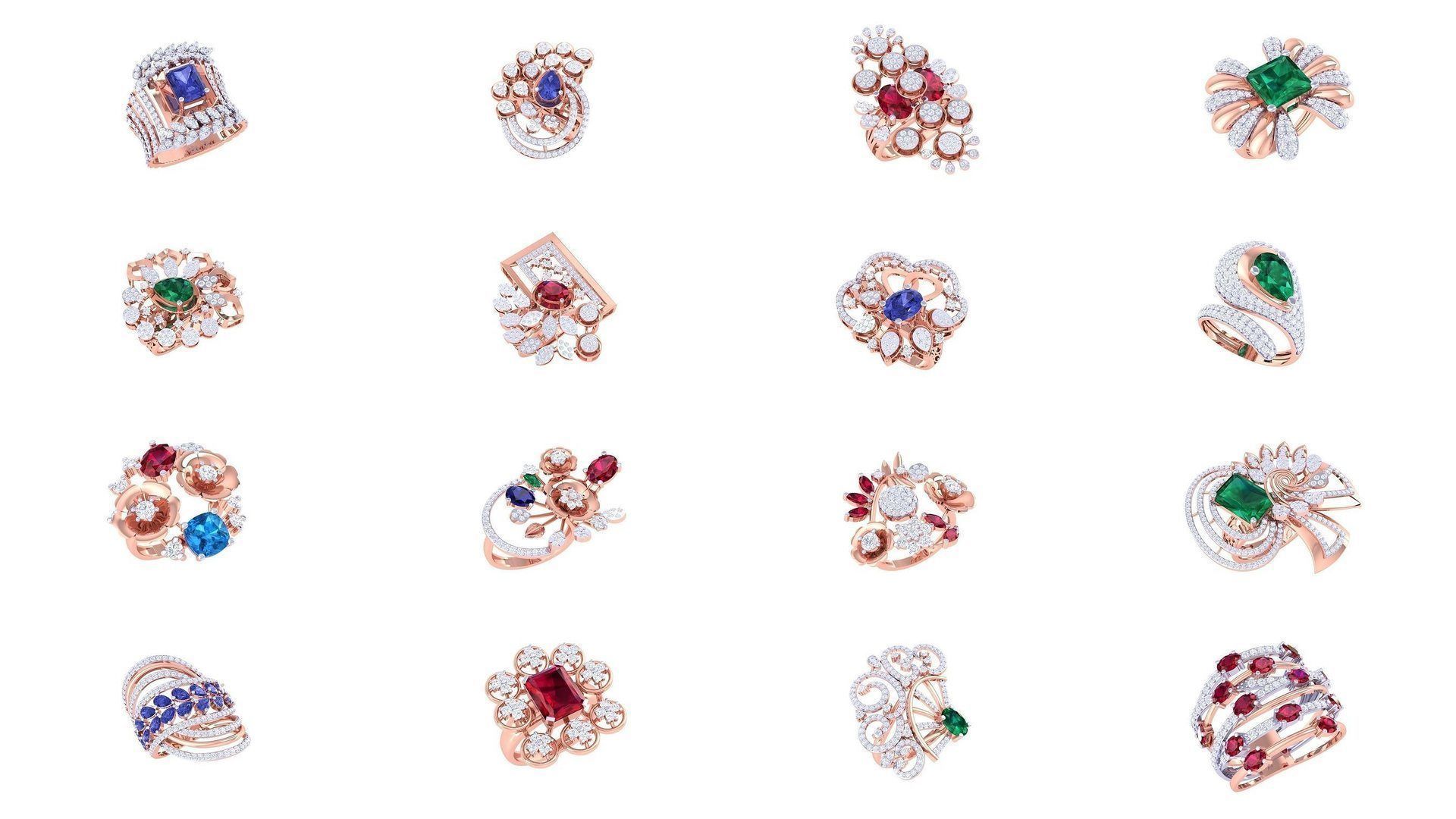 40 Women Cocktail Ring 3dm STL OBJ FBX Render Details Collection _1