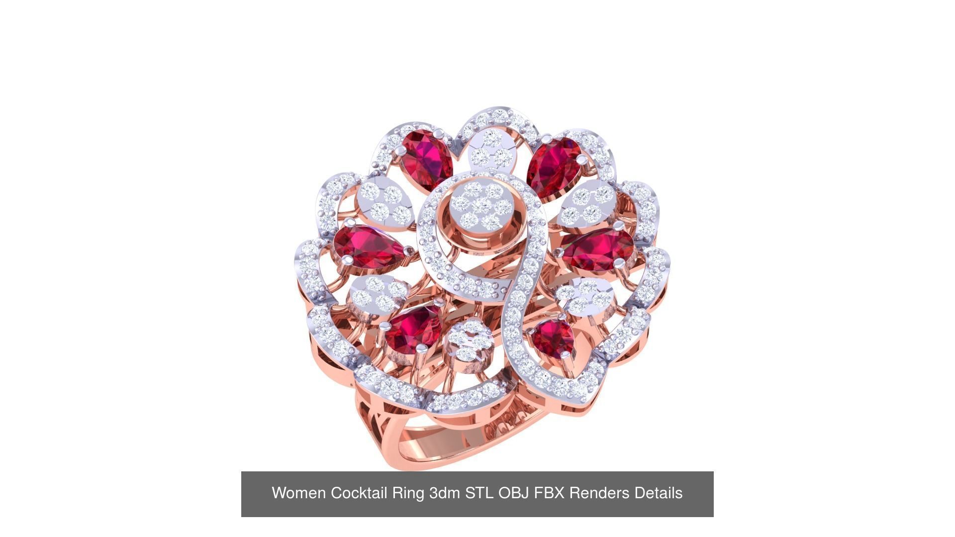 40 Women Cocktail Ring 3dm STL OBJ FBX Render Details Collection _17