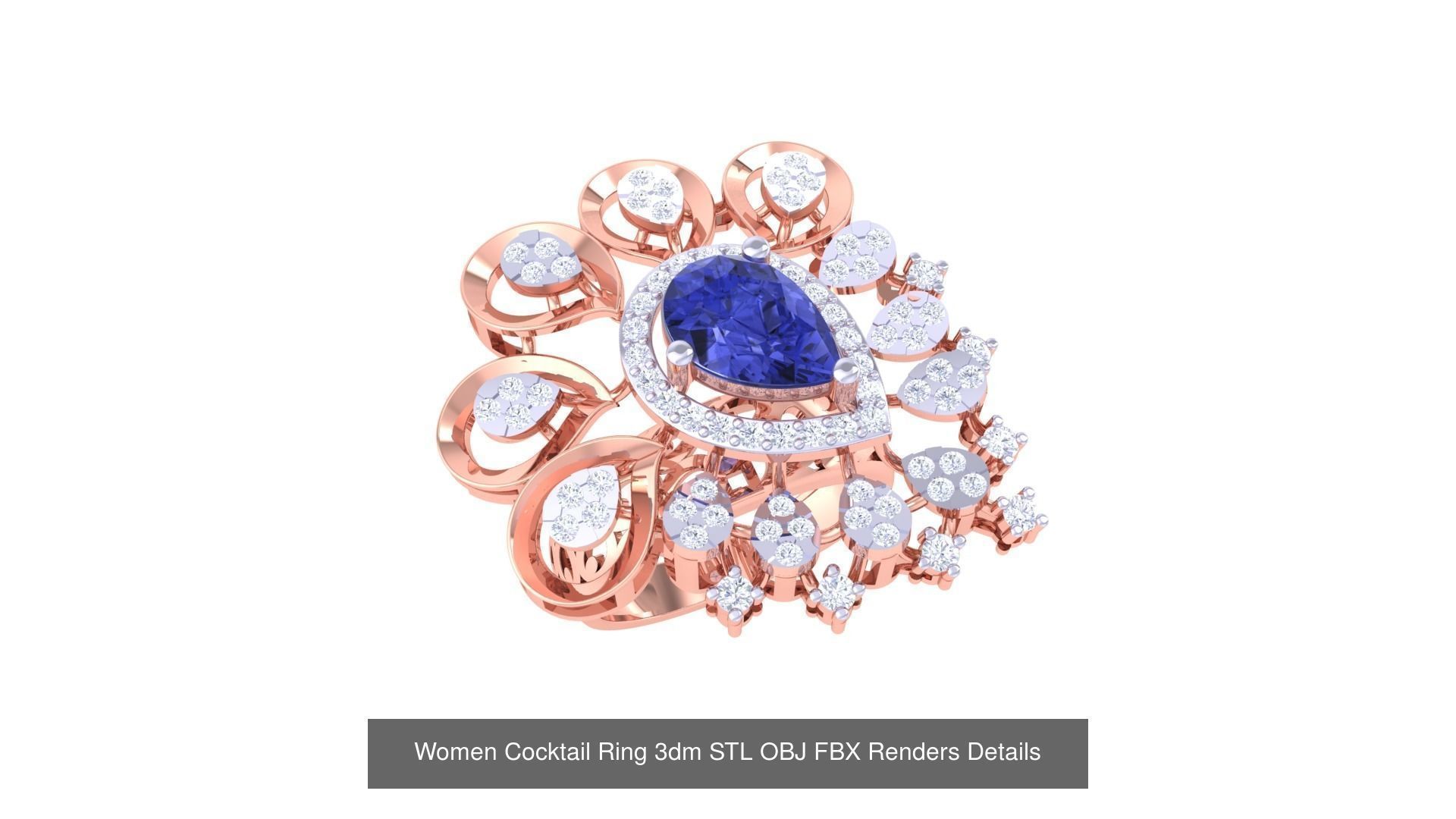 40 Women Cocktail Ring 3dm STL OBJ FBX Render Details Collection _40