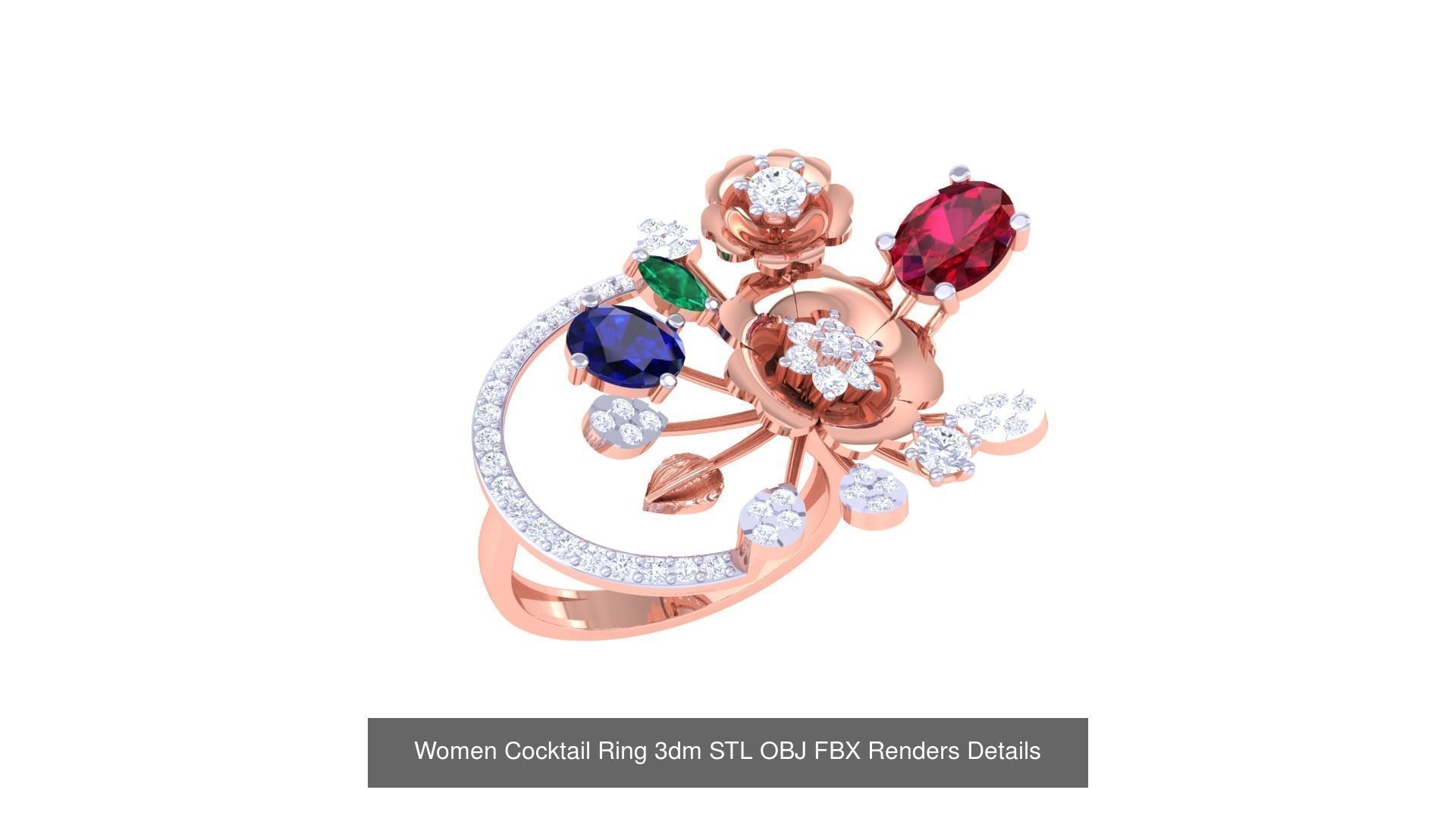 40 Women Cocktail Ring 3dm STL OBJ FBX Render Details Collection _30