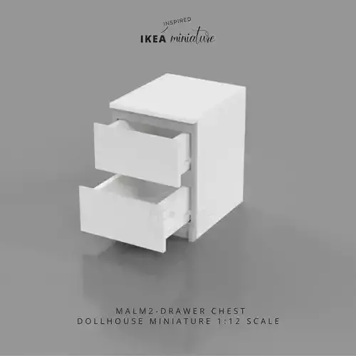 Miniature Ikea-Inspired MALM 2-Drawer Chest for DOLLHOUSE 
