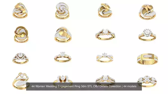 44 Women Wedding Engagement Ring 3dm STL OBJ Details Collection