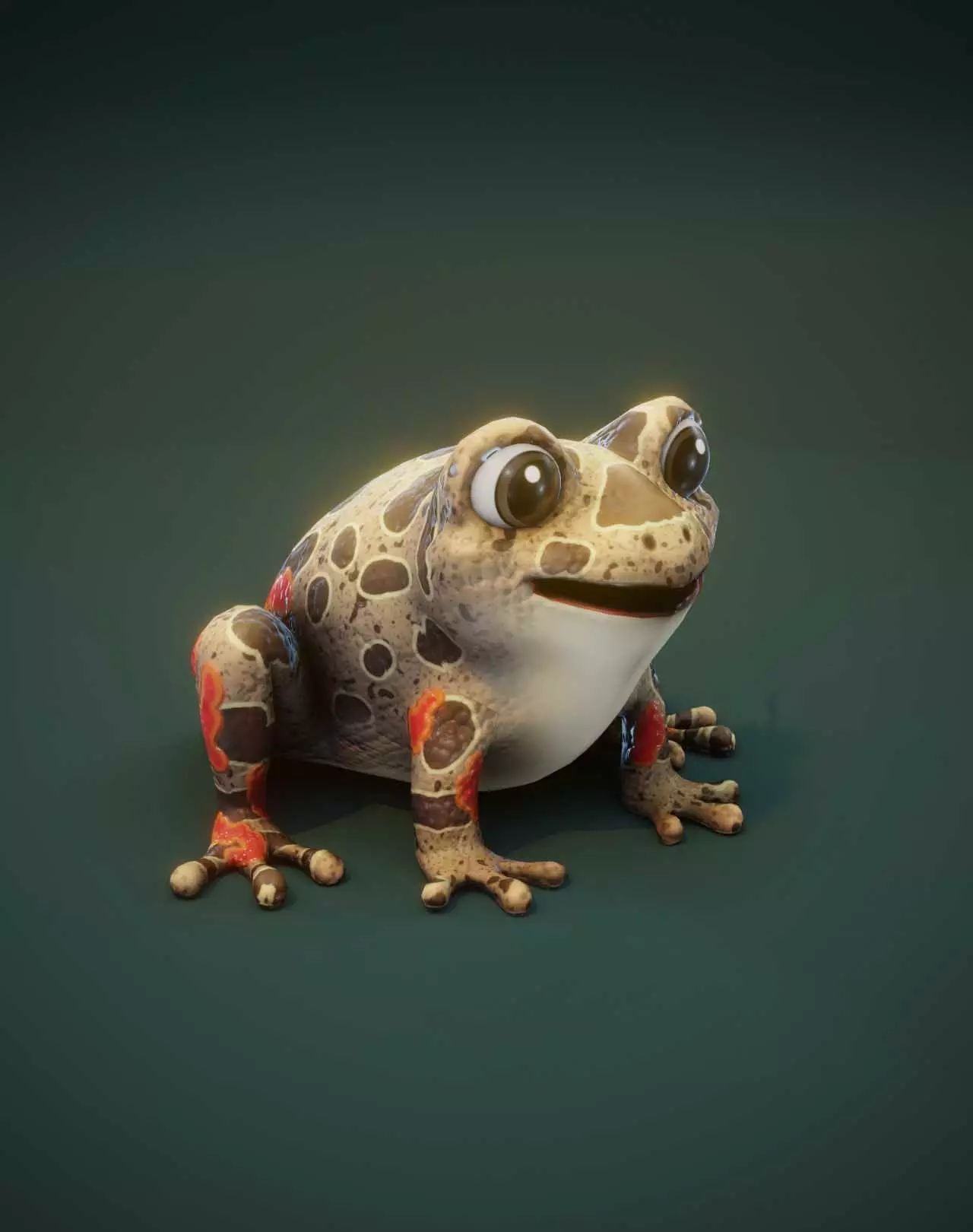 Cartoon Red-legged Frog Facial Expressions and 12 Animations Low-poly 3D model_0
