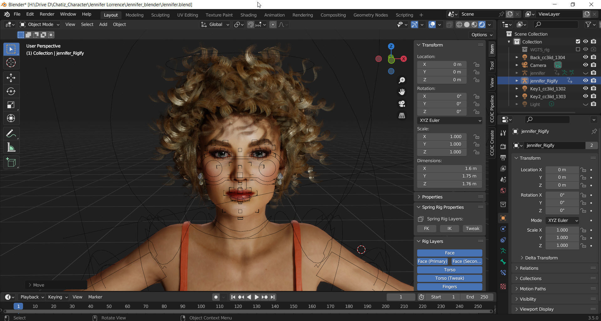 Jennifer Lawrence Rigged - 2500 Free animations tutorial Low-poly 3D model_15