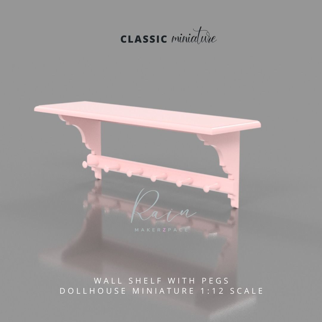 MINIATURE WALL SHELF WITH PEGS 3D print model_1