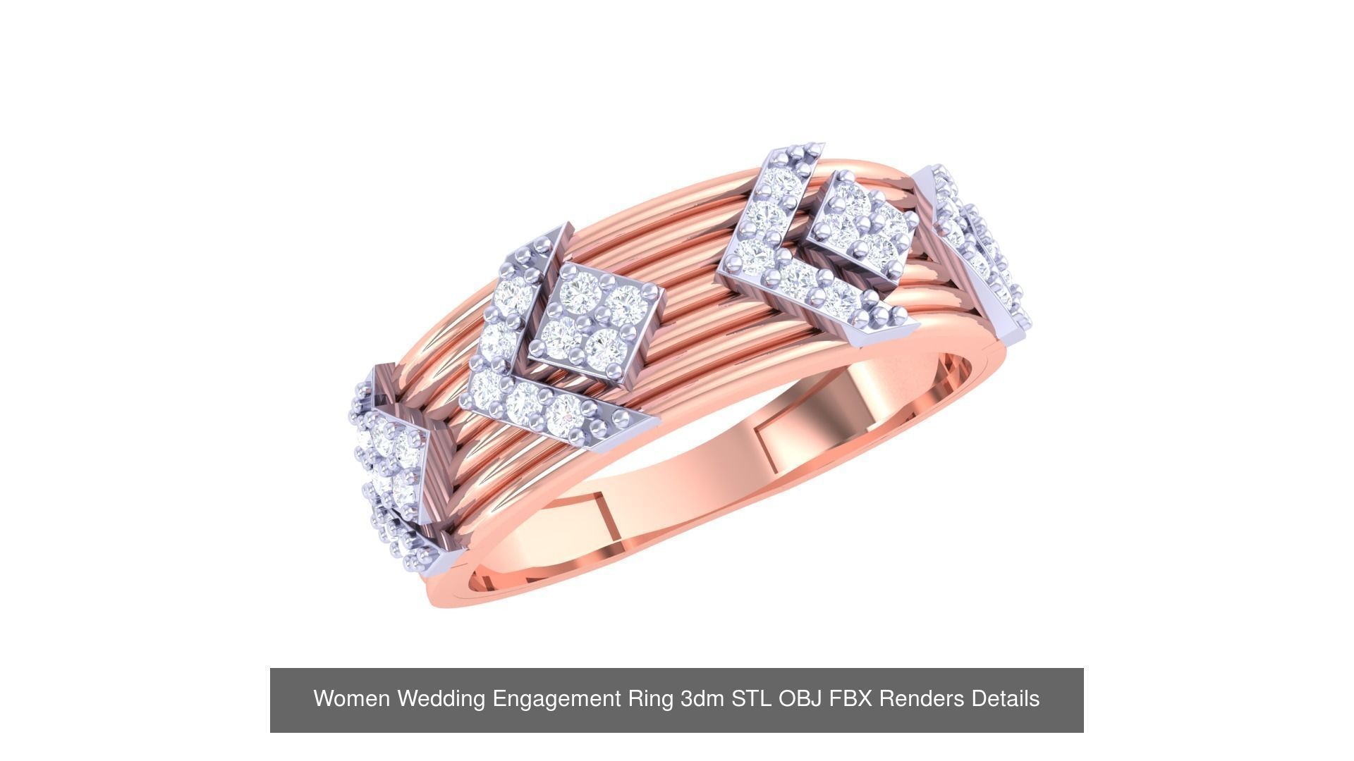 50 Women Wedding Engagement Ring 3dm STL OBJ Details Collection _49