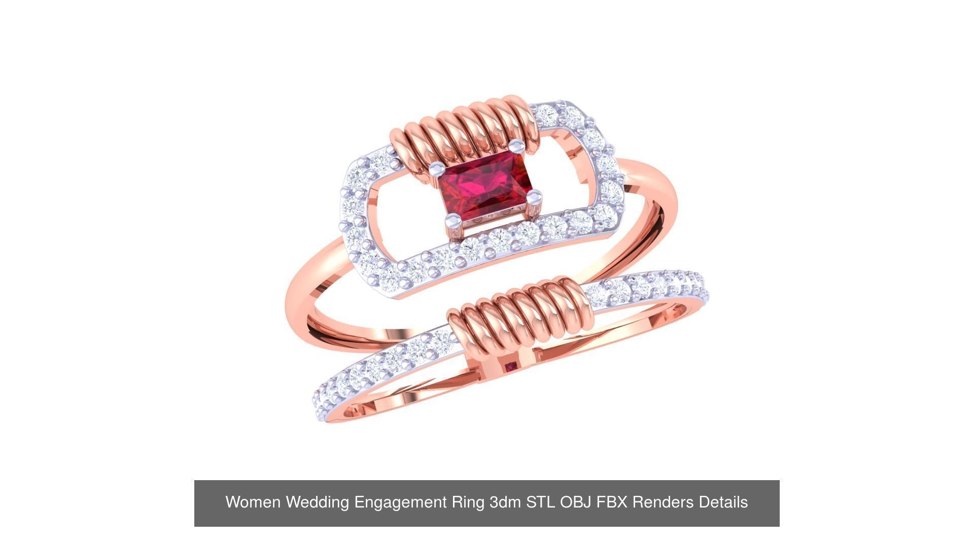 50 Women Wedding Engagement Ring 3dm STL OBJ Details Collection _25