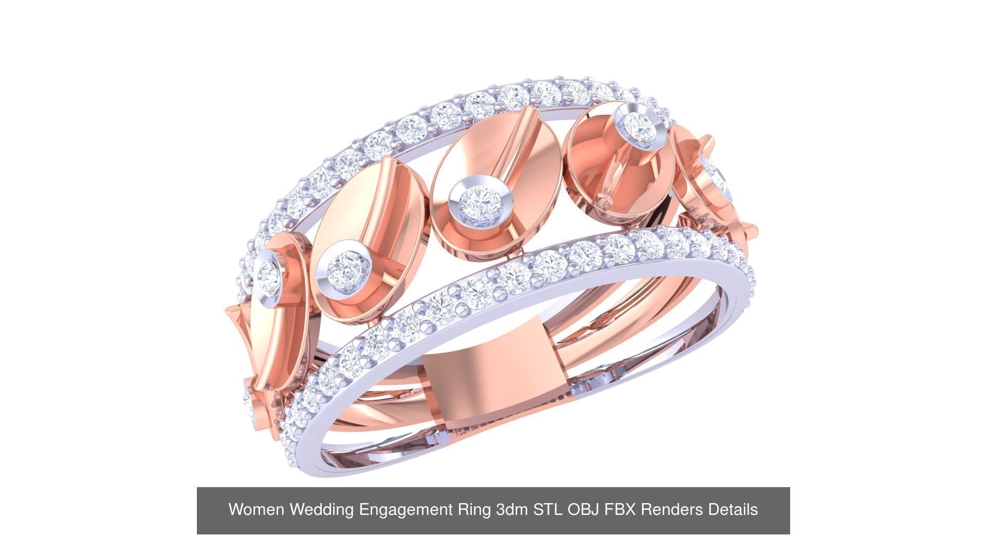 50 Women Wedding Engagement Ring 3dm STL OBJ Details Collection _39
