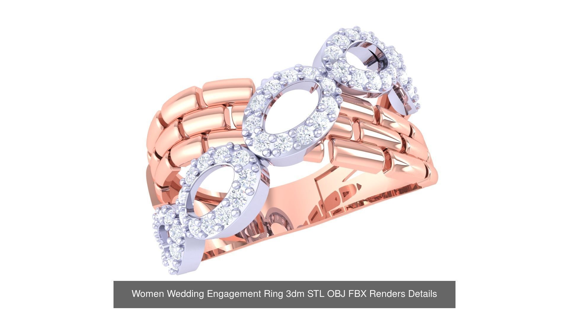 50 Women Wedding Engagement Ring 3dm STL OBJ Details Collection _13