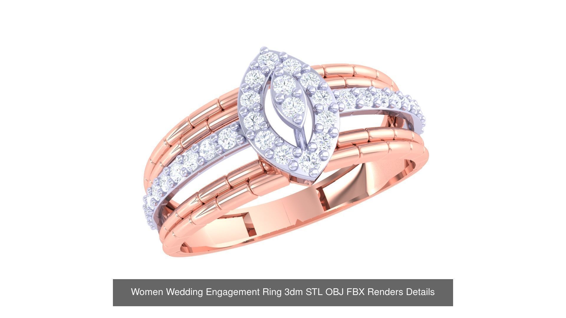 50 Women Wedding Engagement Ring 3dm STL OBJ Details Collection _8