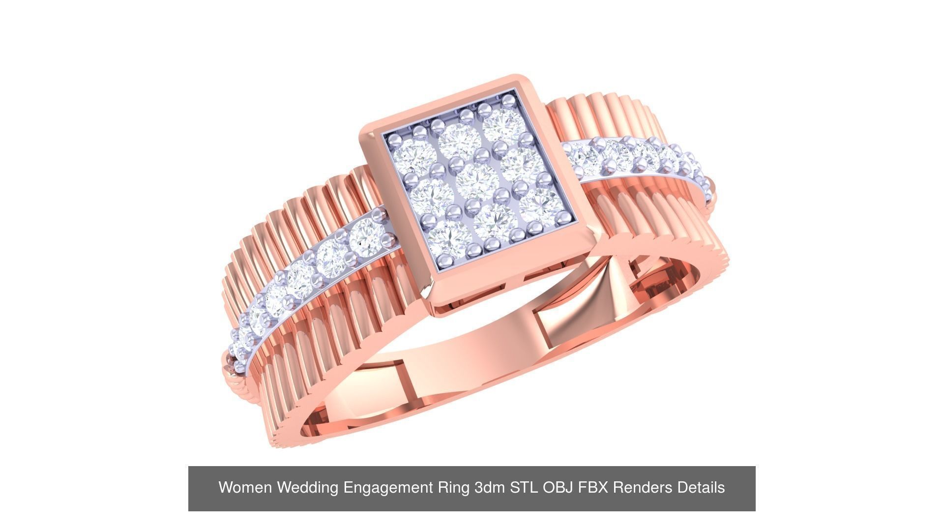 50 Women Wedding Engagement Ring 3dm STL OBJ Details Collection _46