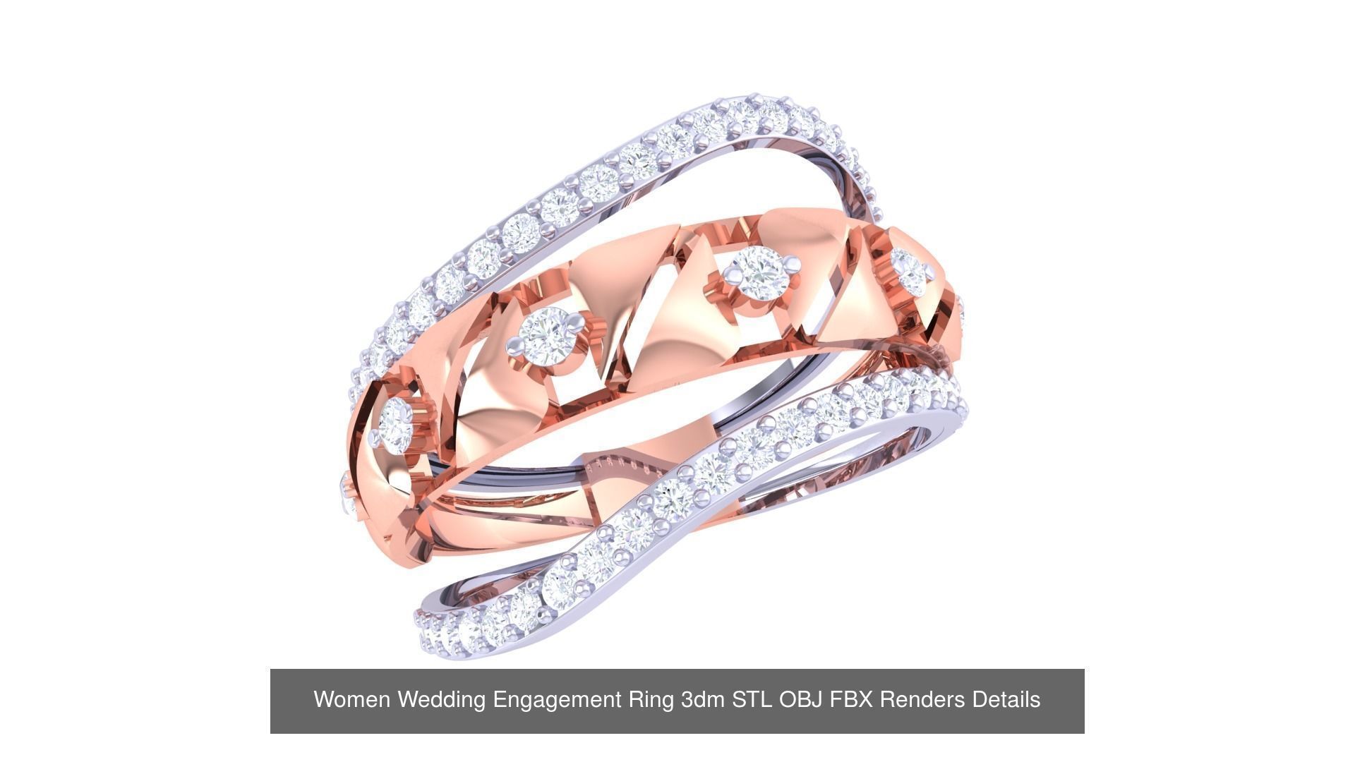 50 Women Wedding Engagement Ring 3dm STL OBJ Details Collection _37