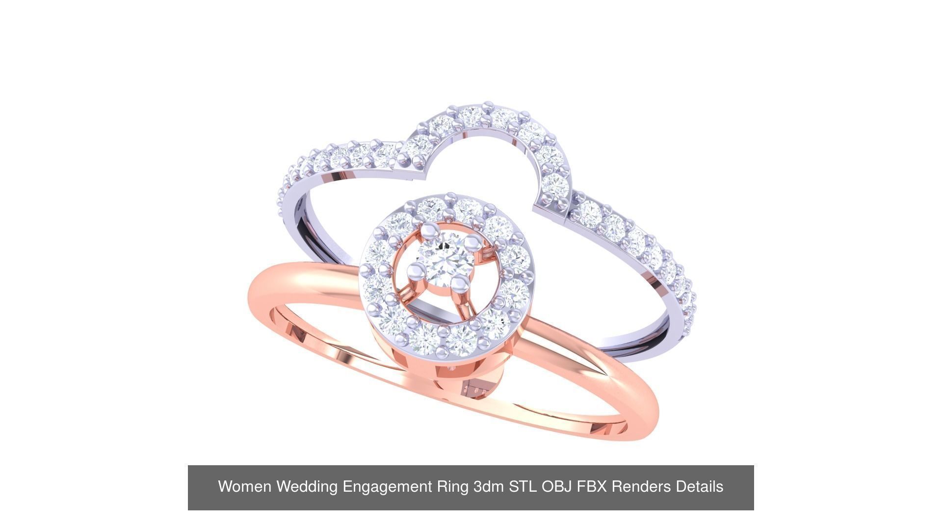 50 Women Wedding Engagement Ring 3dm STL OBJ Details Collection _17
