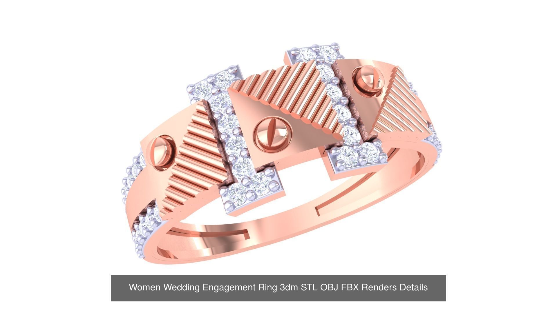 50 Women Wedding Engagement Ring 3dm STL OBJ Details Collection _51