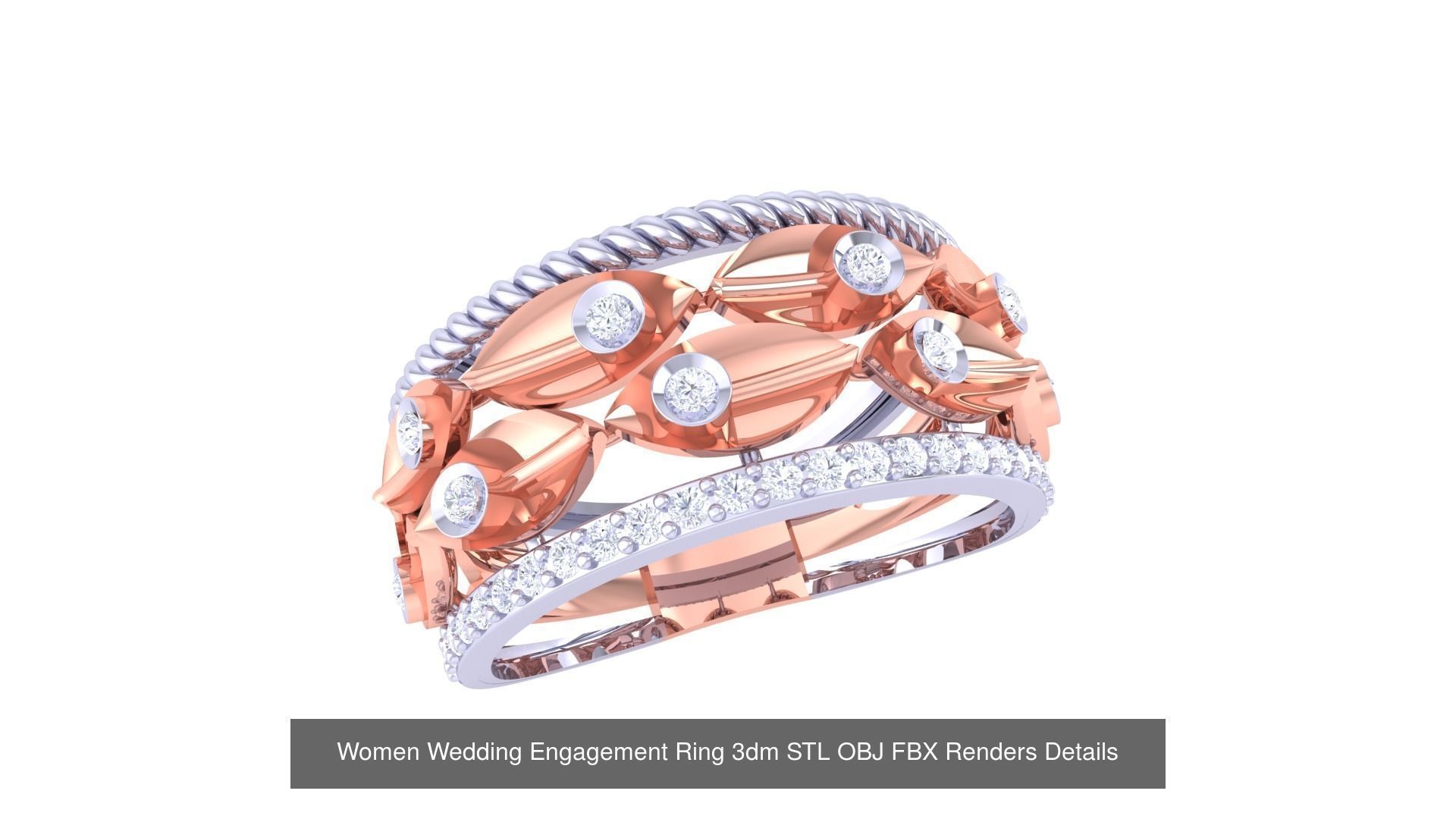 50 Women Wedding Engagement Ring 3dm STL OBJ Details Collection _40