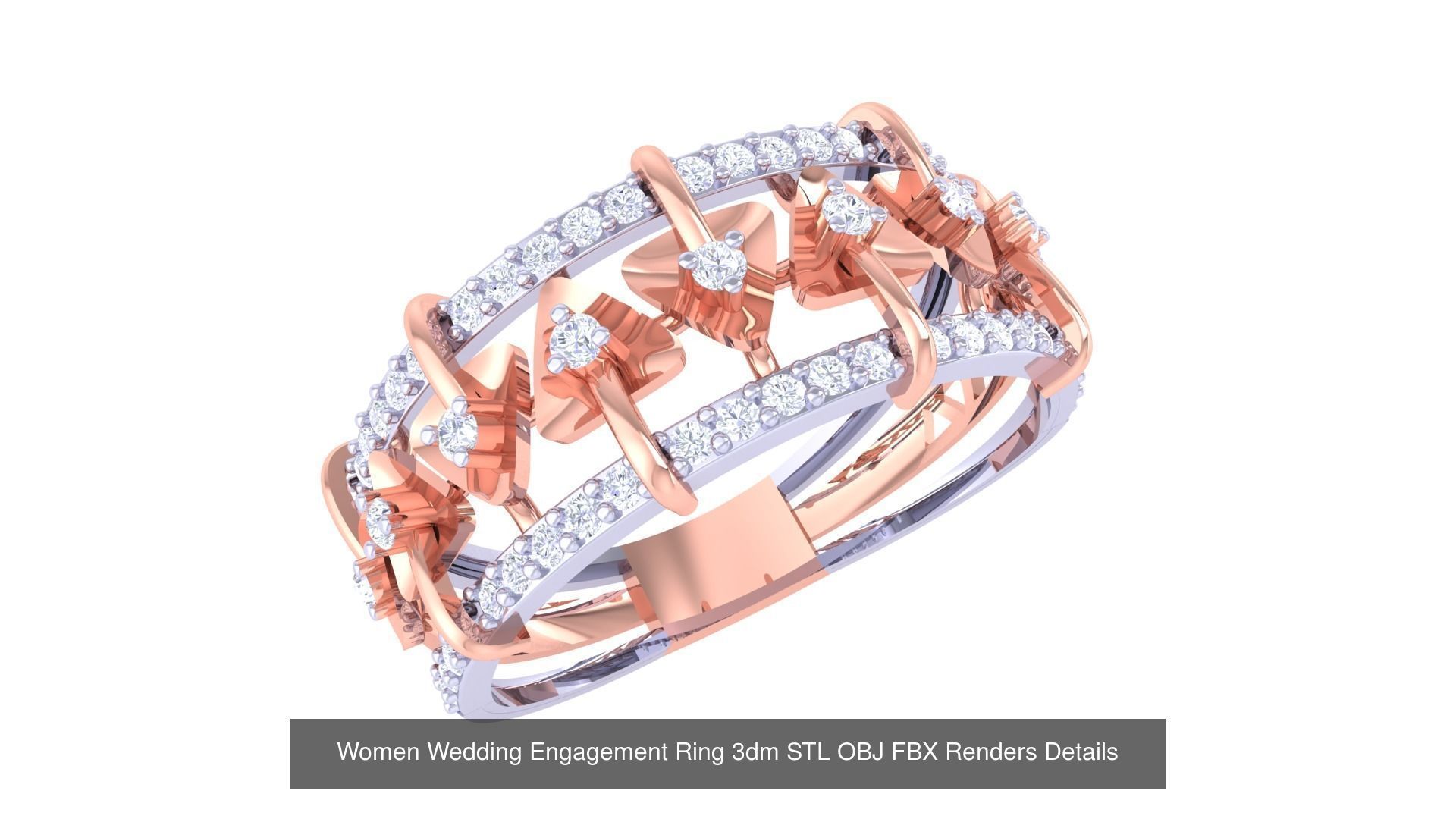 50 Women Wedding Engagement Ring 3dm STL OBJ Details Collection _41