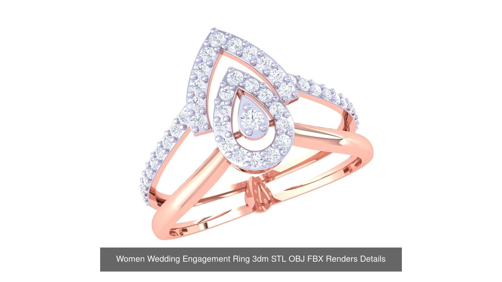 50 Women Wedding Engagement Ring 3dm STL OBJ Details Collection _18