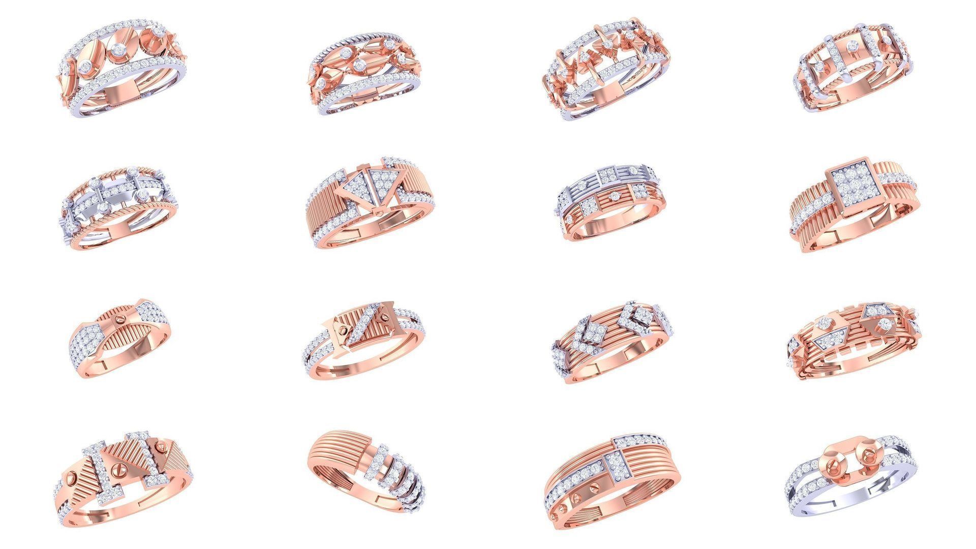 50 Women Wedding Engagement Ring 3dm STL OBJ Details Collection _3