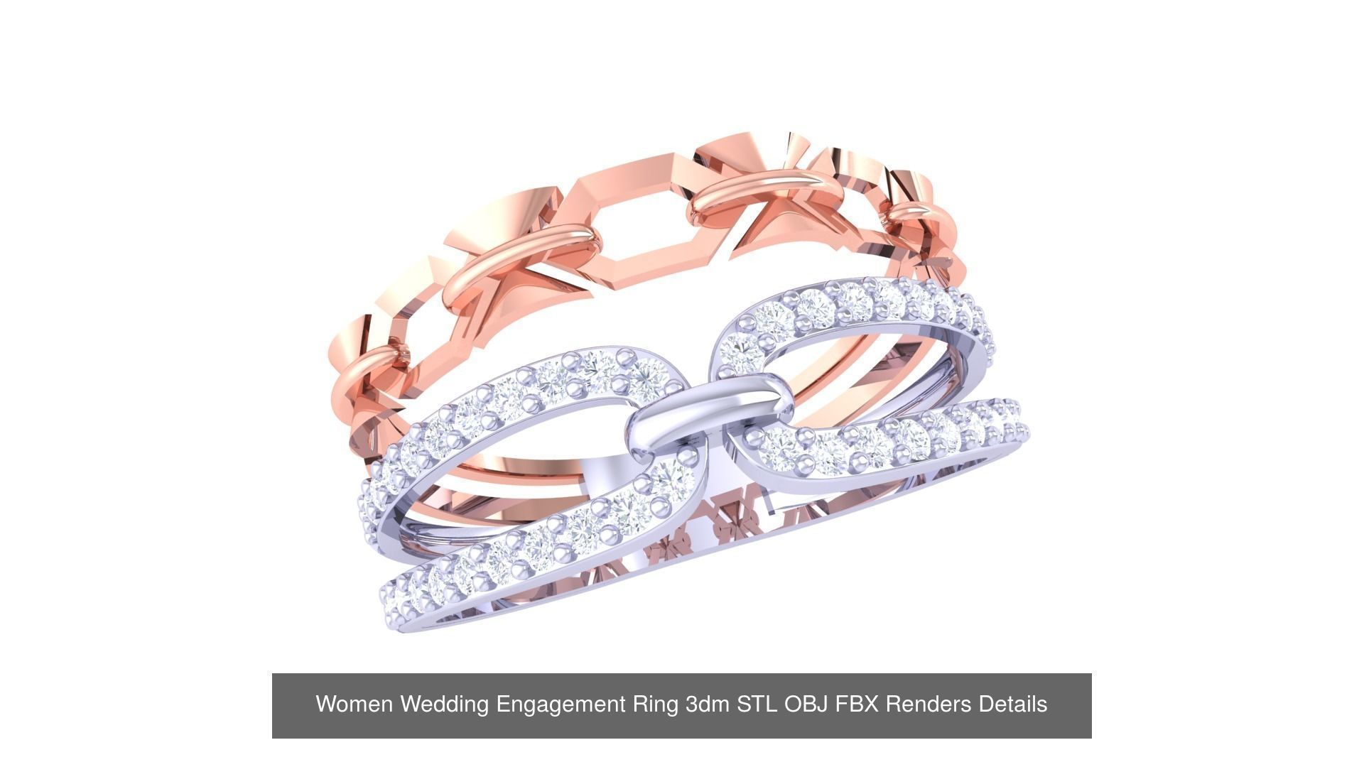 50 Women Wedding Engagement Ring 3dm STL OBJ Details Collection _35