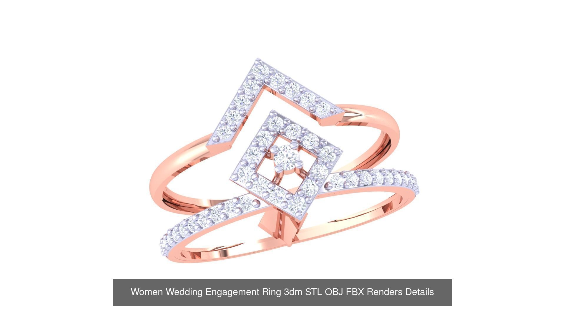 50 Women Wedding Engagement Ring 3dm STL OBJ Details Collection _19