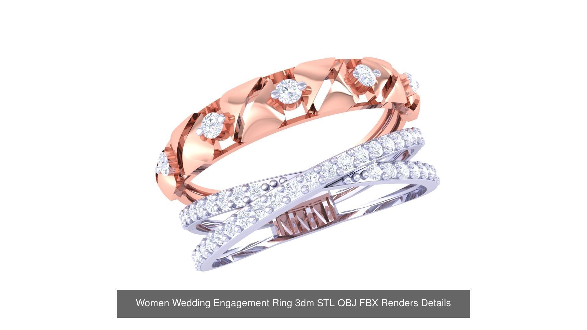 50 Women Wedding Engagement Ring 3dm STL OBJ Details Collection _38