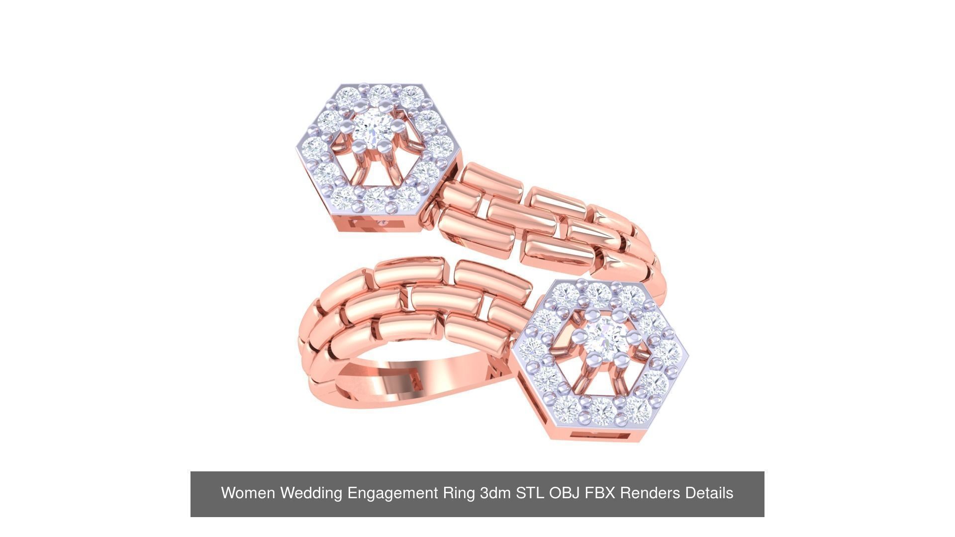 50 Women Wedding Engagement Ring 3dm STL OBJ Details Collection _10