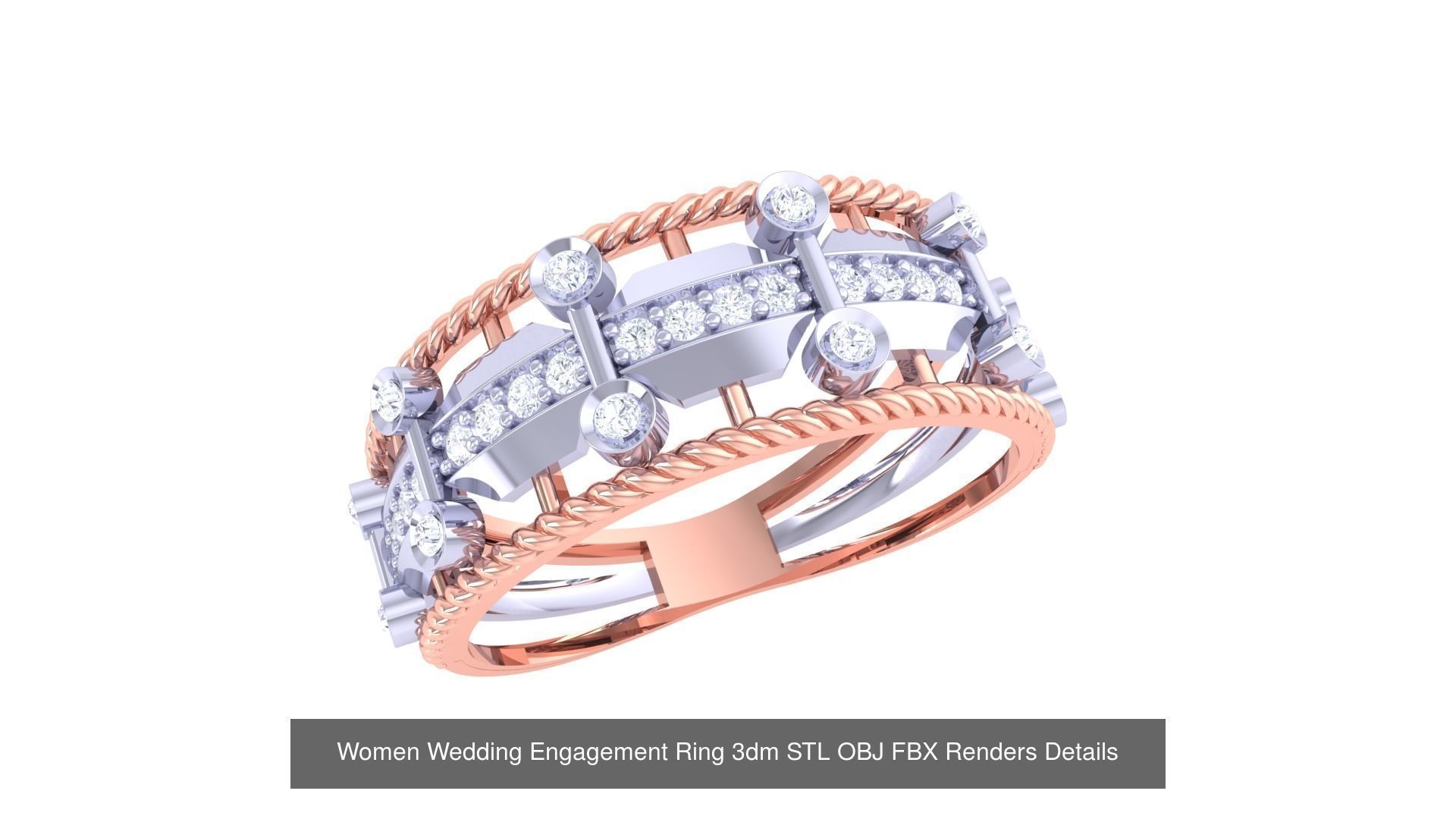 50 Women Wedding Engagement Ring 3dm STL OBJ Details Collection _43