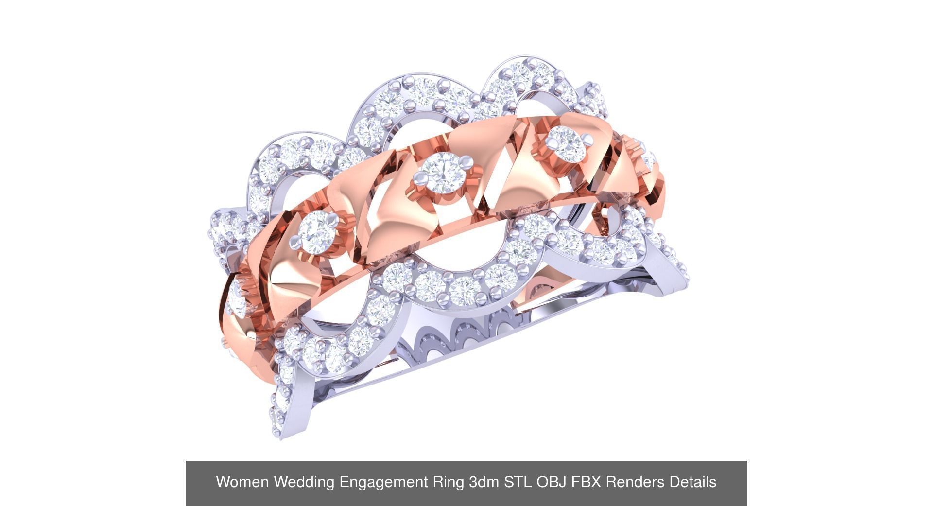 50 Women Wedding Engagement Ring 3dm STL OBJ Details Collection _34