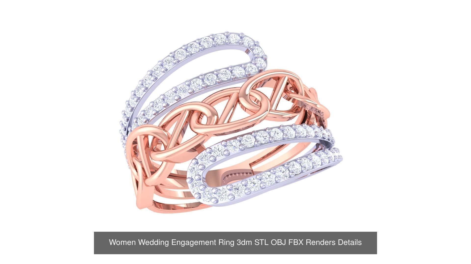 50 Women Wedding Engagement Ring 3dm STL OBJ Details Collection _36