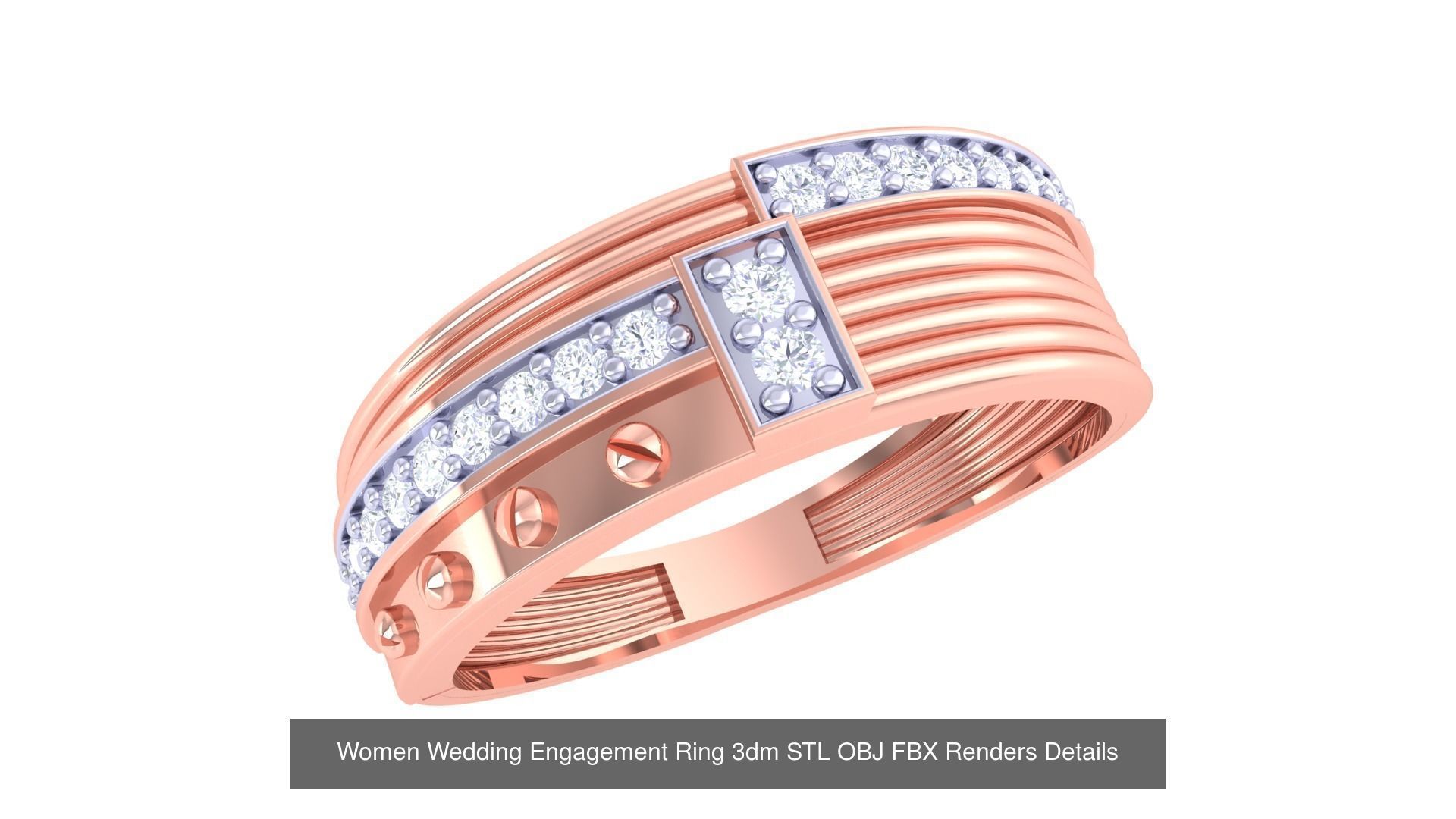 50 Women Wedding Engagement Ring 3dm STL OBJ Details Collection _53