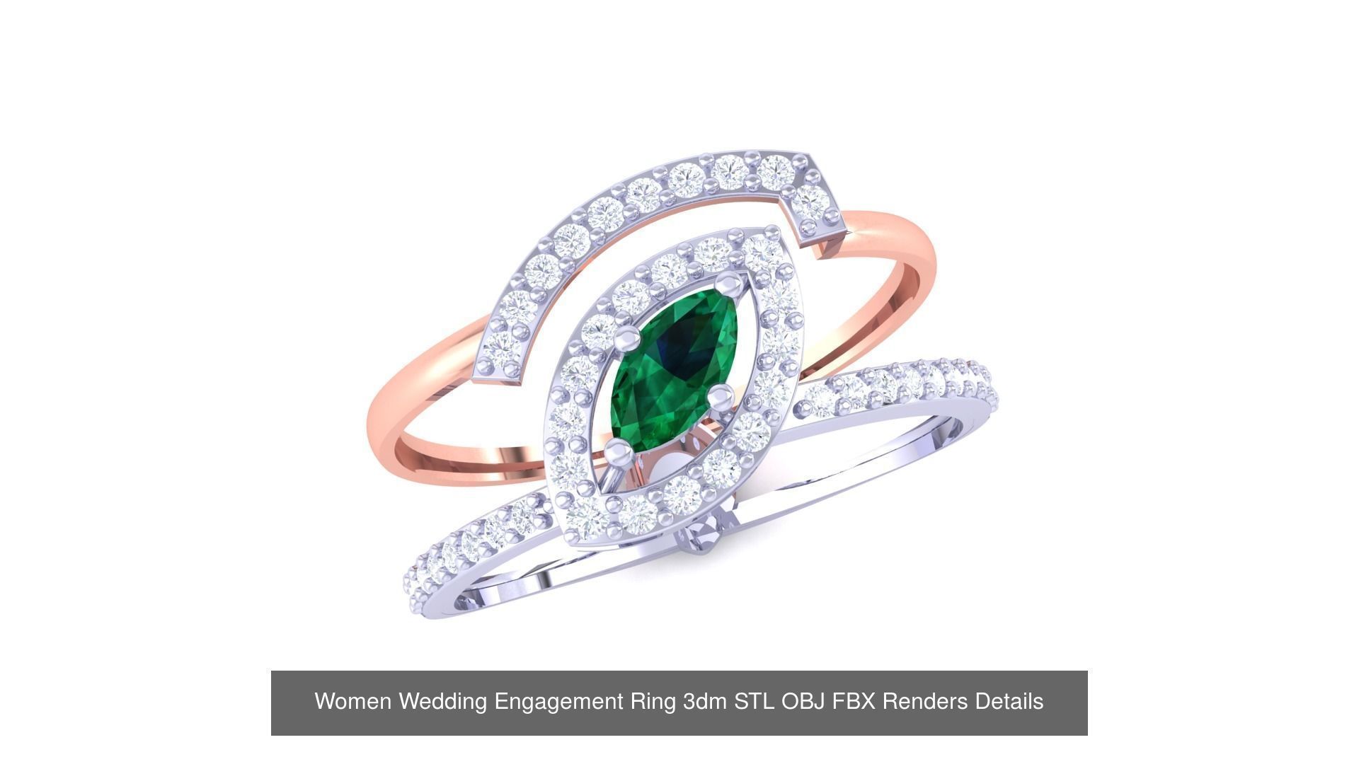 50 Women Wedding Engagement Ring 3dm STL OBJ Details Collection _21