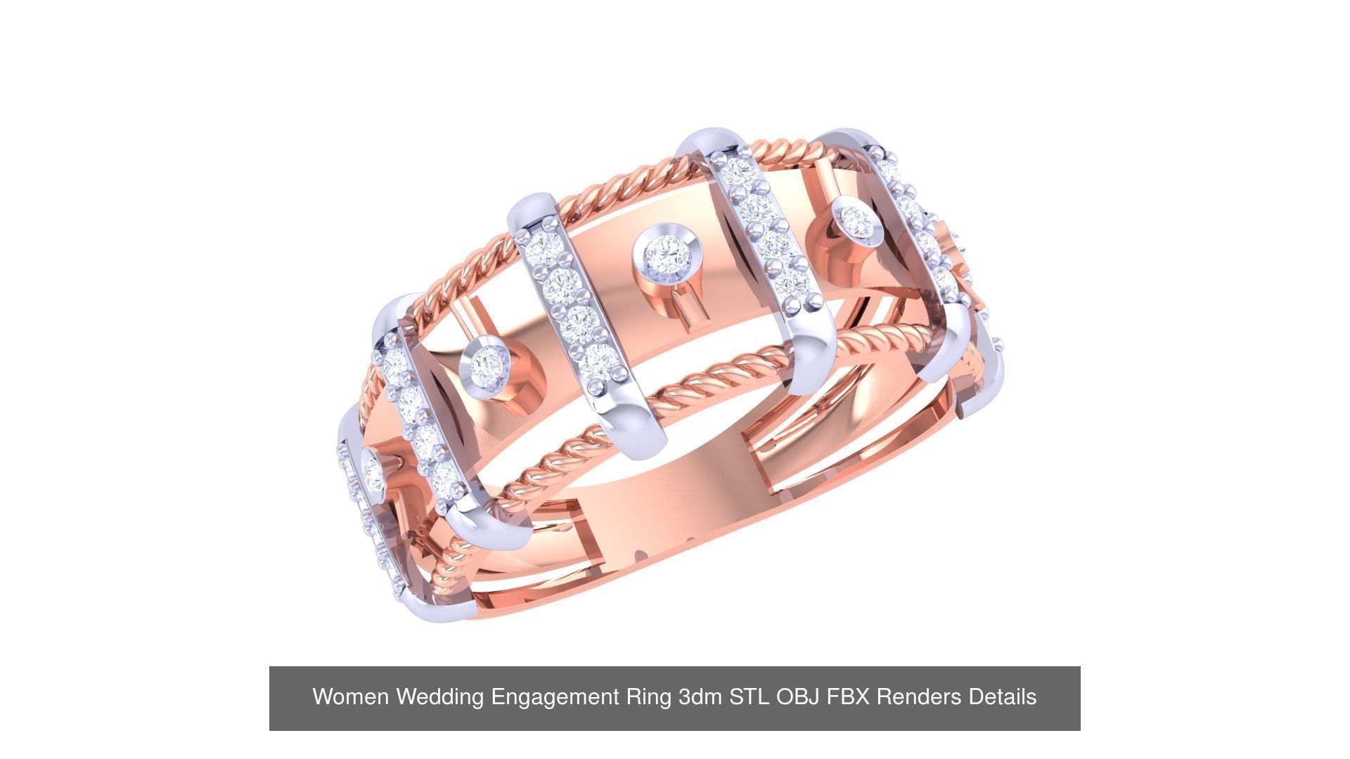 50 Women Wedding Engagement Ring 3dm STL OBJ Details Collection _42