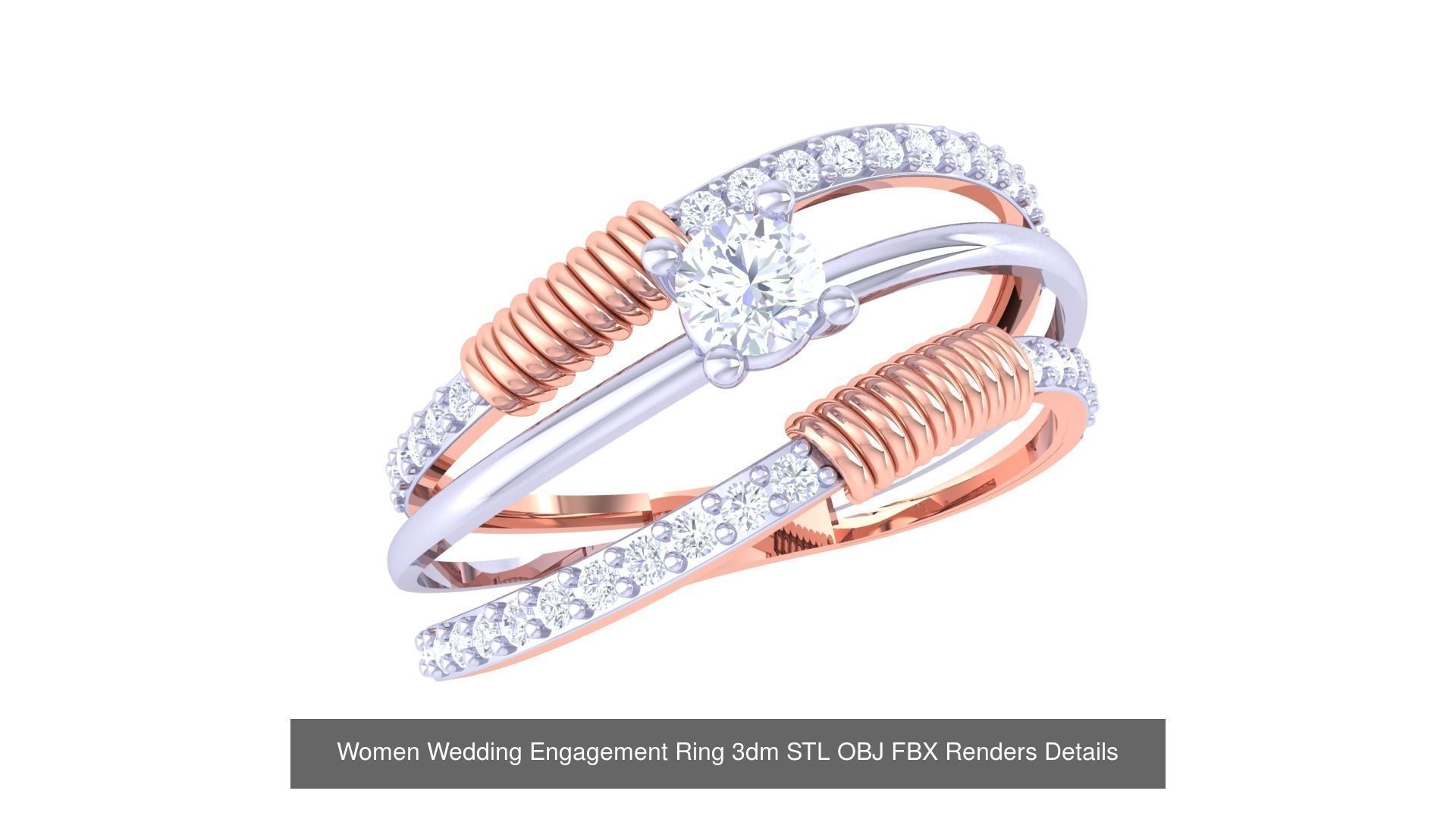 50 Women Wedding Engagement Ring 3dm STL OBJ Details Collection _26
