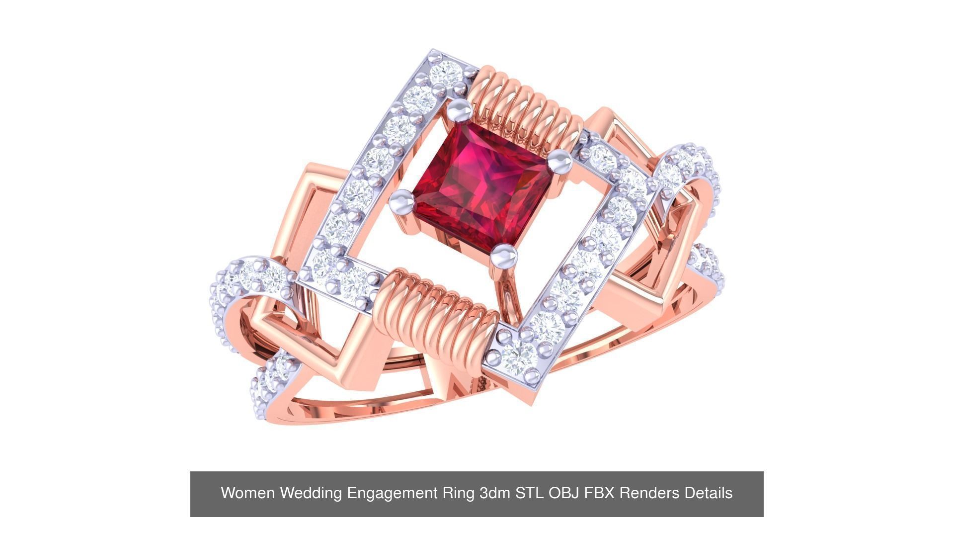 50 Women Wedding Engagement Ring 3dm STL OBJ Details Collection _31