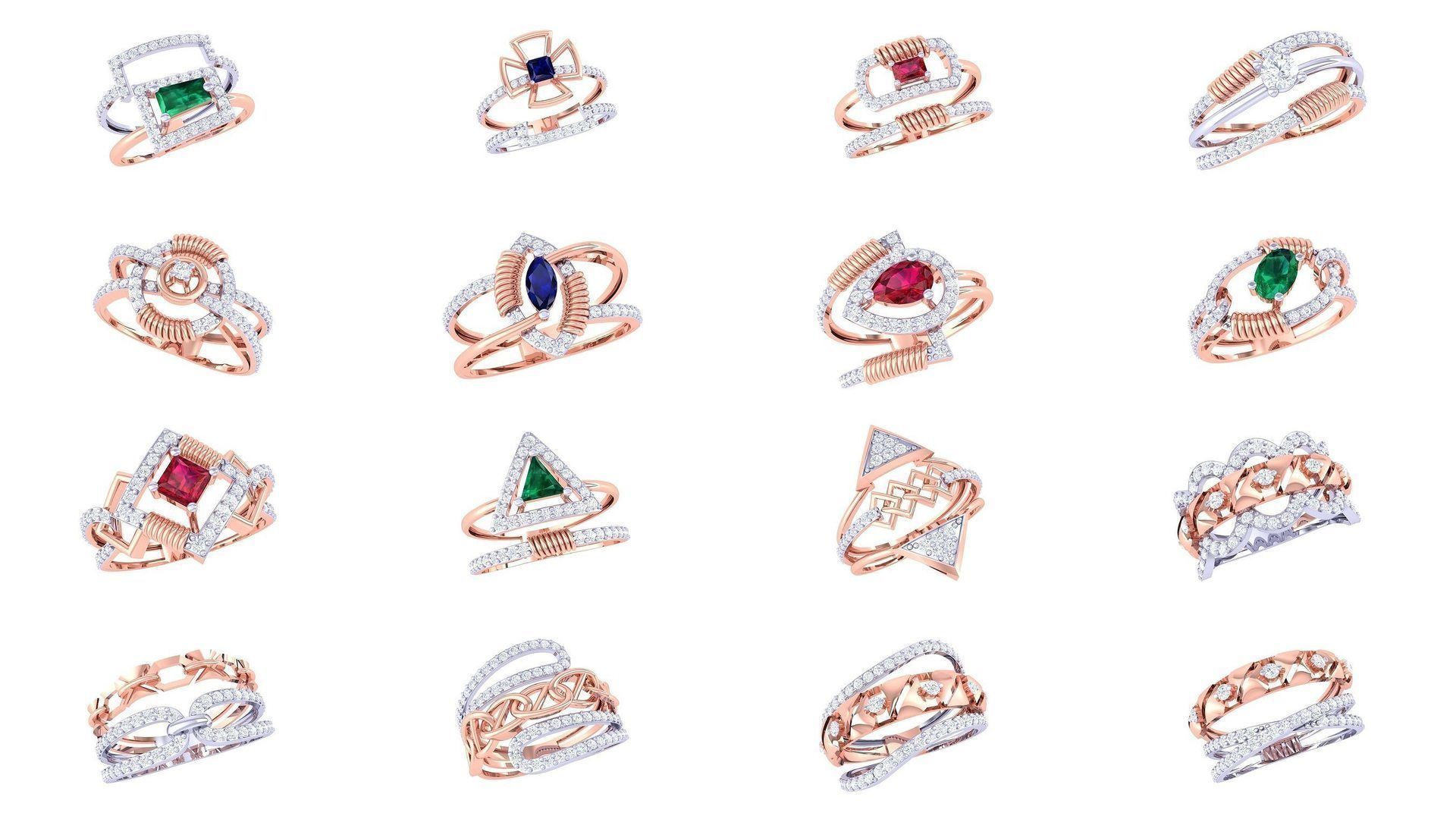 50 Women Wedding Engagement Ring 3dm STL OBJ Details Collection _1