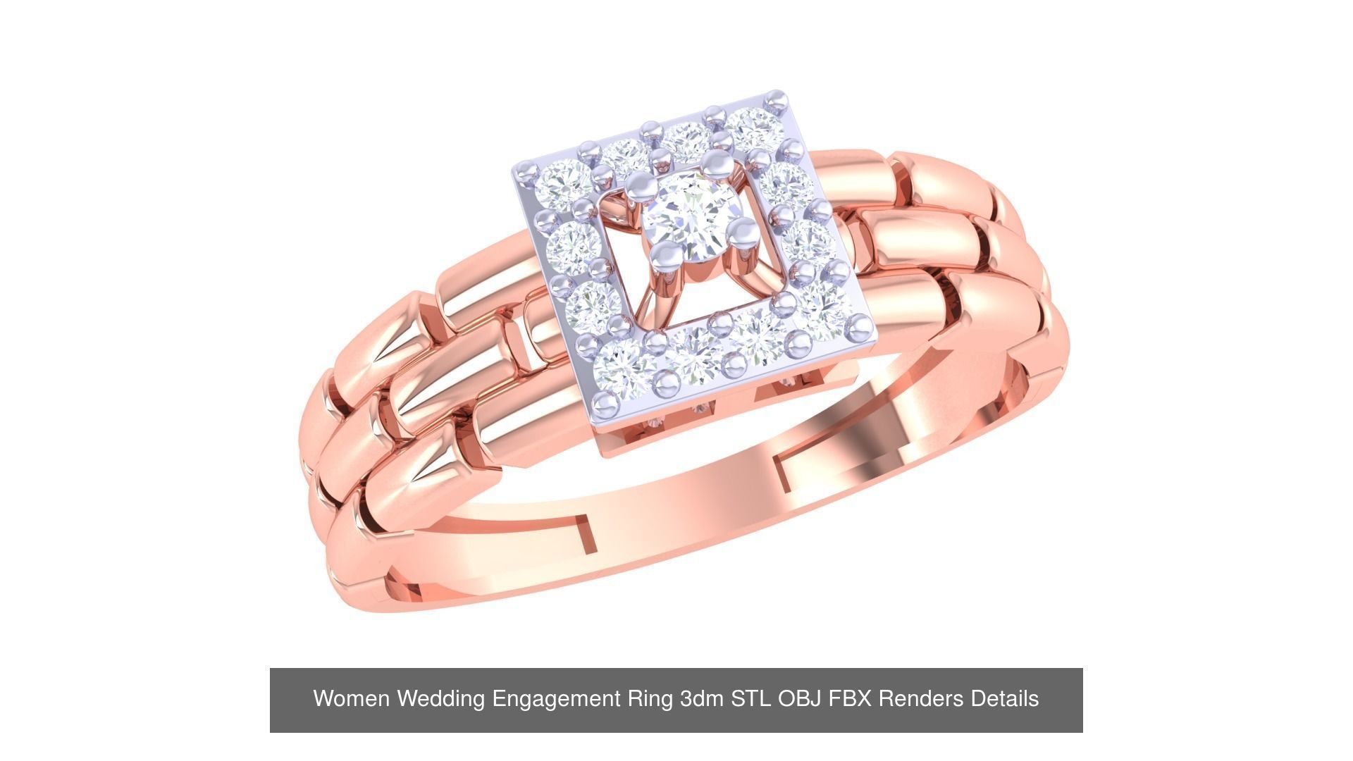 50 Women Wedding Engagement Ring 3dm STL OBJ Details Collection _16