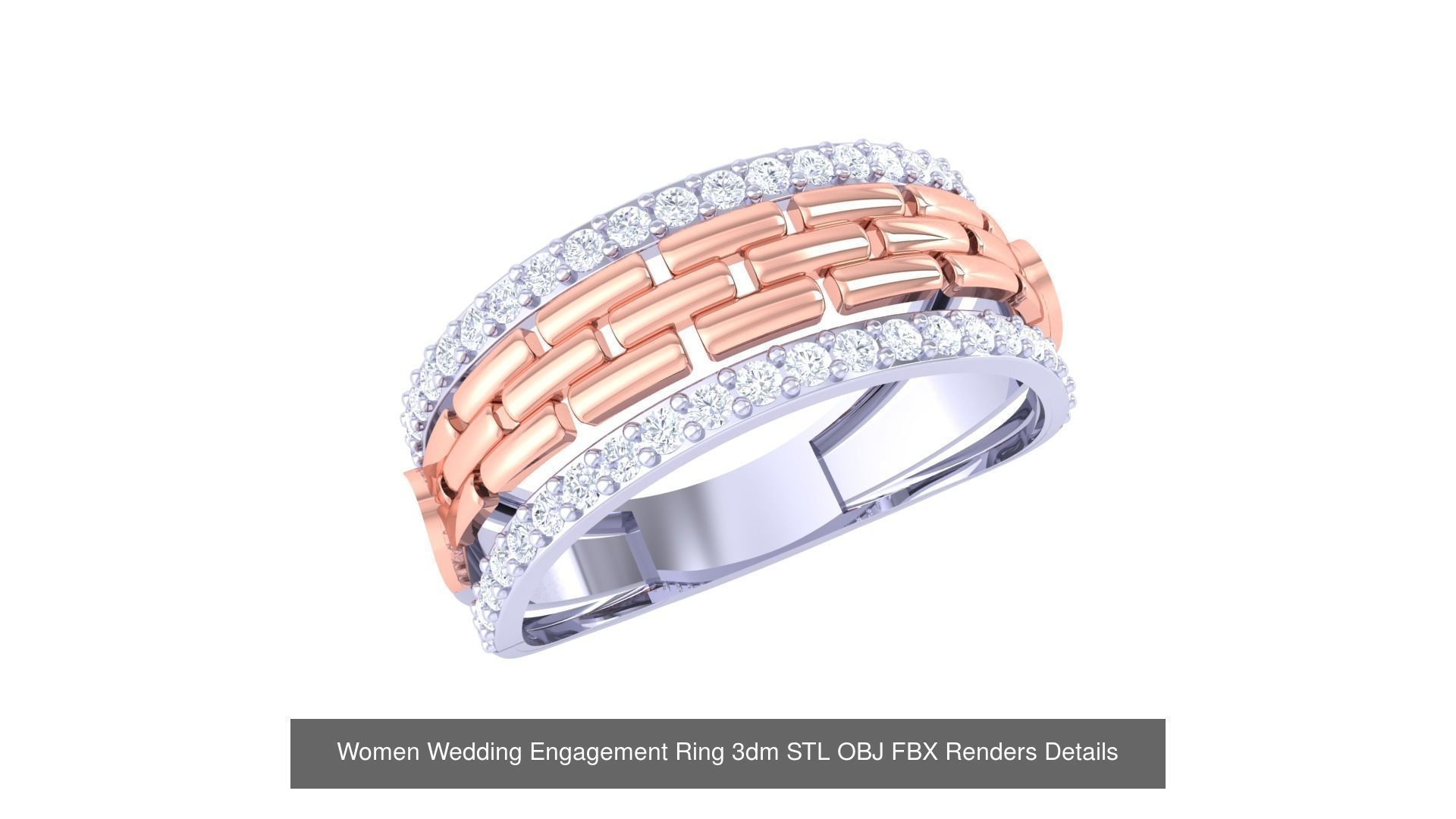 50 Women Wedding Engagement Ring 3dm STL OBJ Details Collection _15