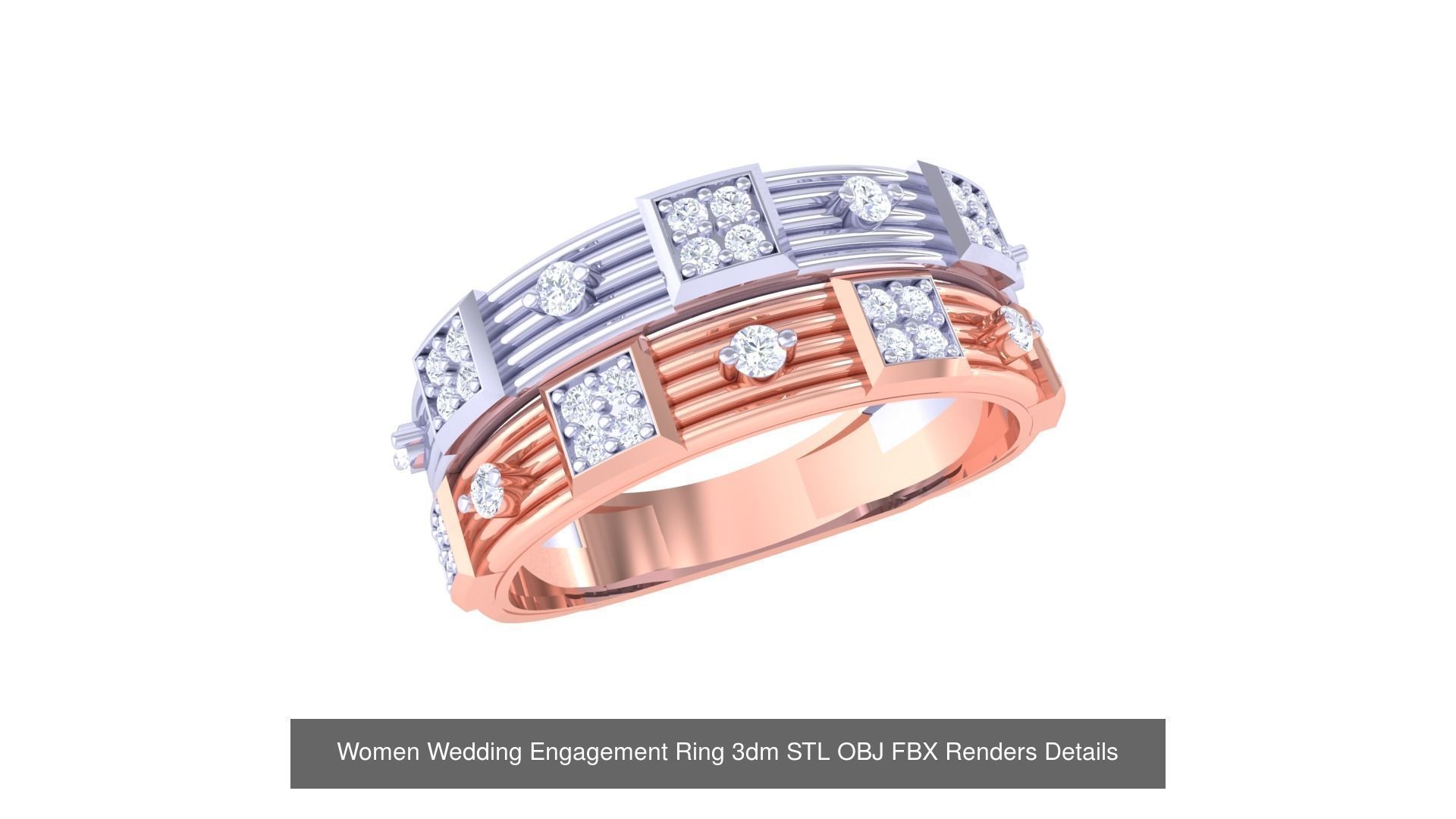 50 Women Wedding Engagement Ring 3dm STL OBJ Details Collection _45