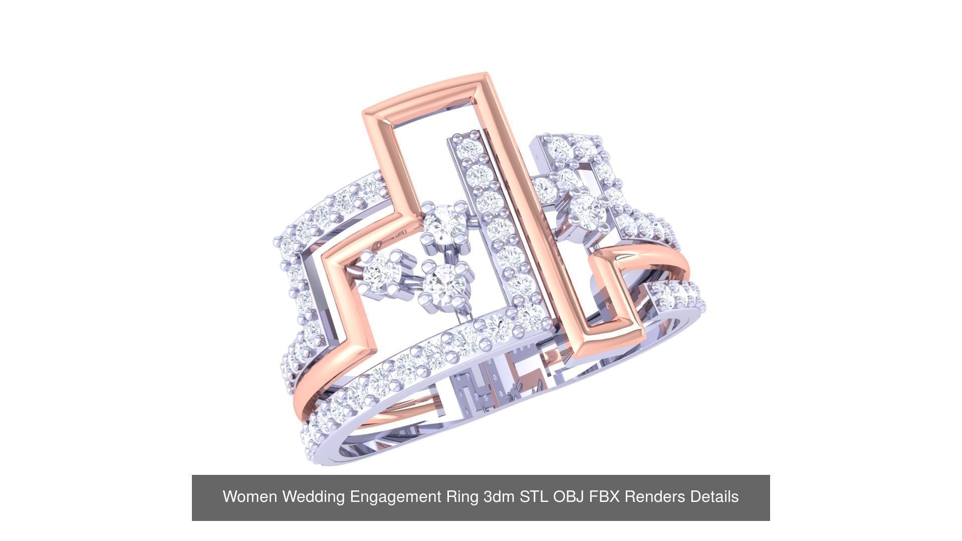 50 Women Wedding Engagement Ring 3dm STL OBJ Details Collection _55
