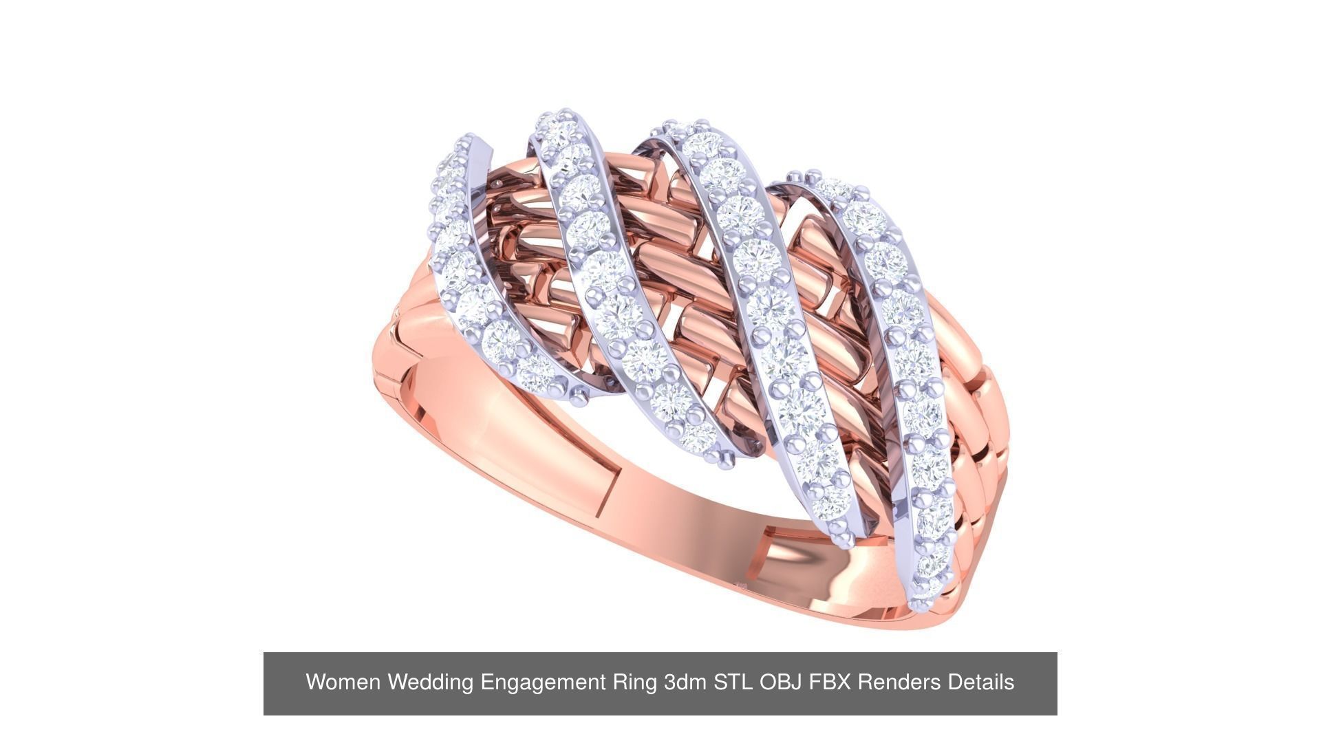 50 Women Wedding Engagement Ring 3dm STL OBJ Details Collection _7
