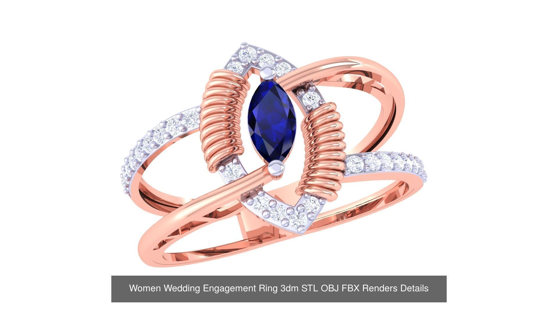 50 Women Wedding Engagement Ring 3dm STL OBJ Details Collection _28