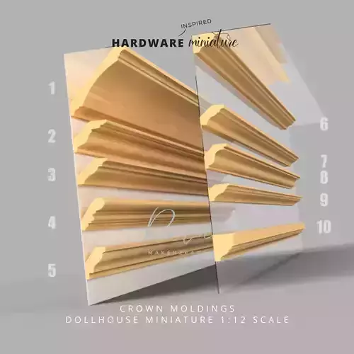 MINIATURE CROWN MOLDINGS FOR DOLLHOUSE - 10 DESIGNS