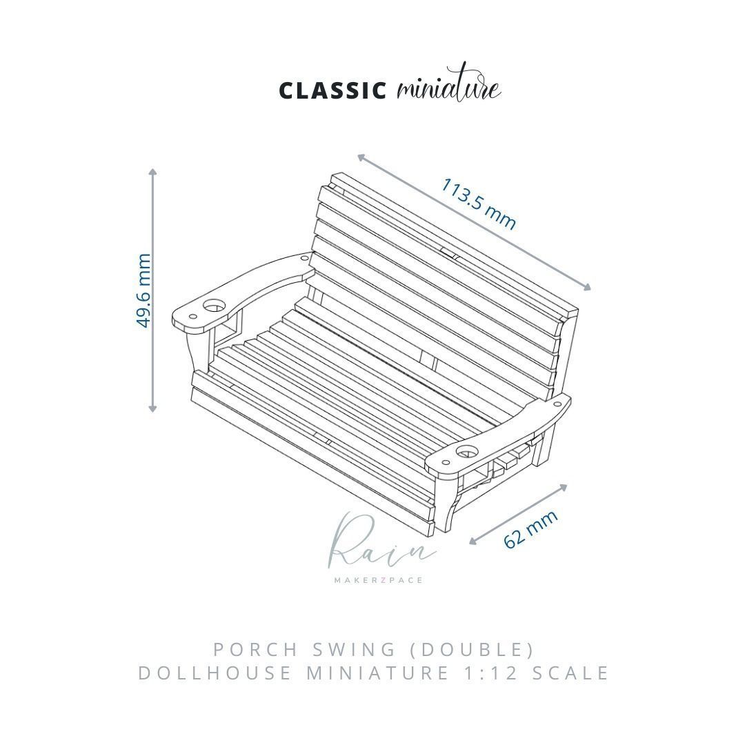 PORCH SWING SINGLE AND DOUBLE MINIATURE FURNITURE FOR DOLLHOUSE 3D print model_9