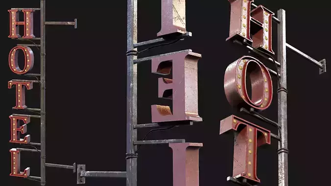 Hotel Sign - Game ready props Low-poly 3D model