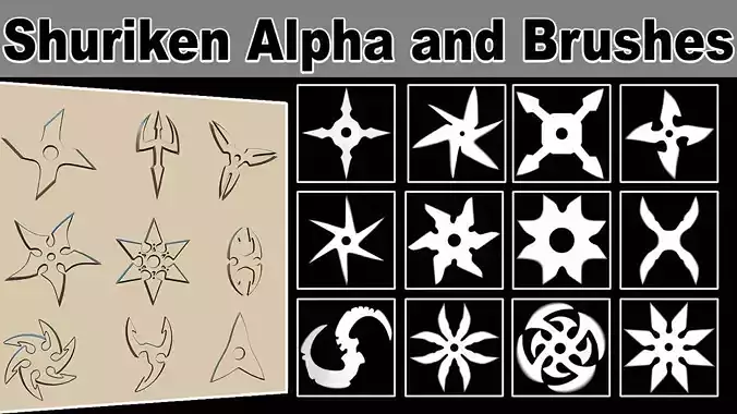 50 Shuriken Alpha and Brushes for Zbrush Vol 2