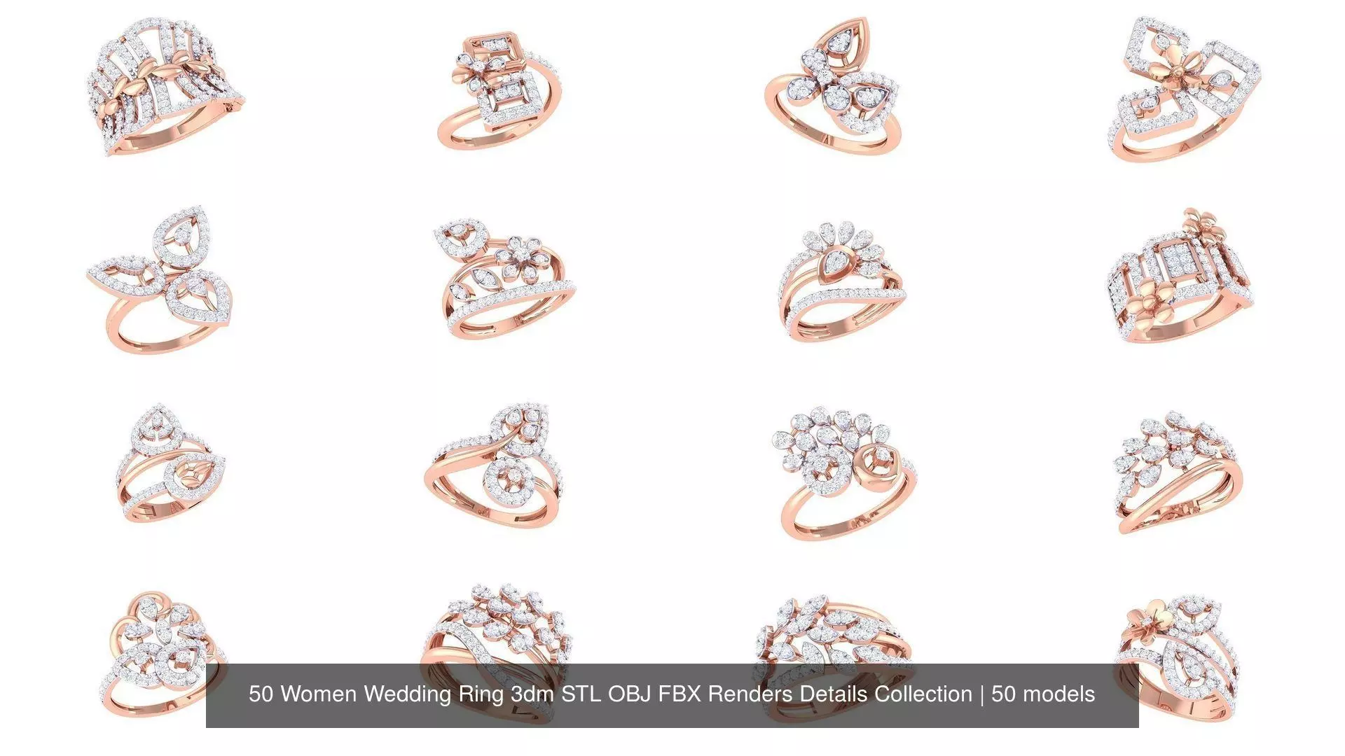 50 Women Wedding Ring 3dm STL OBJ FBX Renders Details Collection _0